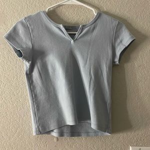 John Galt Blue V Neck Crop Top